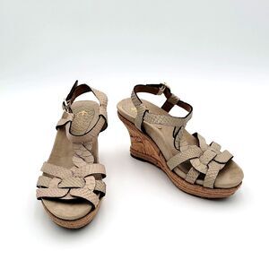 Earthies 8B Wedge Heel Sandals Corsica Tan Biscuit Leather Cork 3in Casual Beach